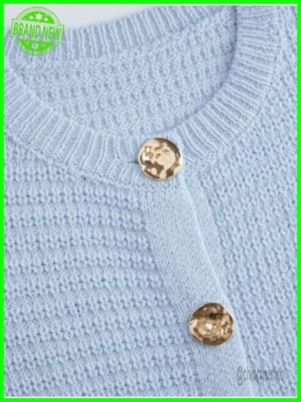 Knit Sweater Vest Button Front Sleeveless Round Neck Metal Trim Casual Layering